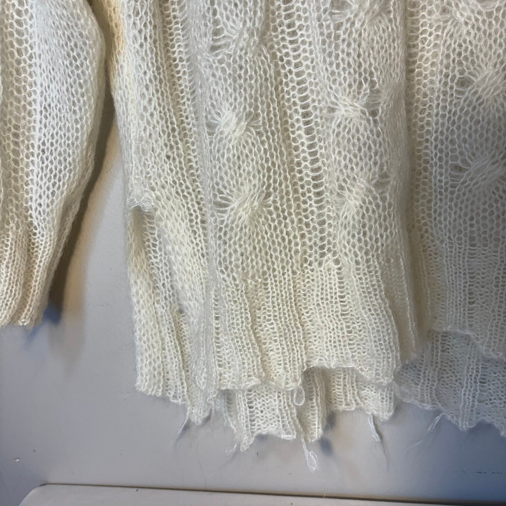 Anthropologie Ivory Open Cable Knit Distressed Mohair Blend Sweater Size M Italy - Picture 6 of 12